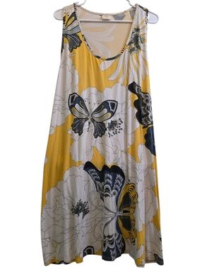 Soma Butterfly Print Yellow & Blue Racerback Boho Sleveless Dress Size XXL
